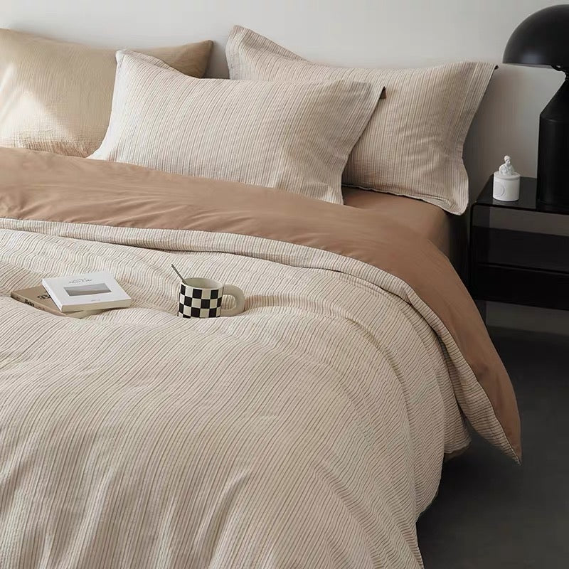 washed cotton stripe bedlinen set (3colors)