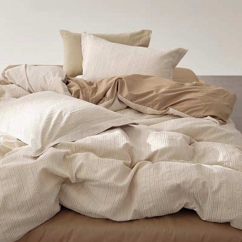 washed cotton stripe bedlinen set (3colors)