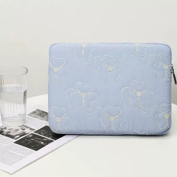 Puff Quilted Laptop with Floral Embroidery PC bag (5colors)