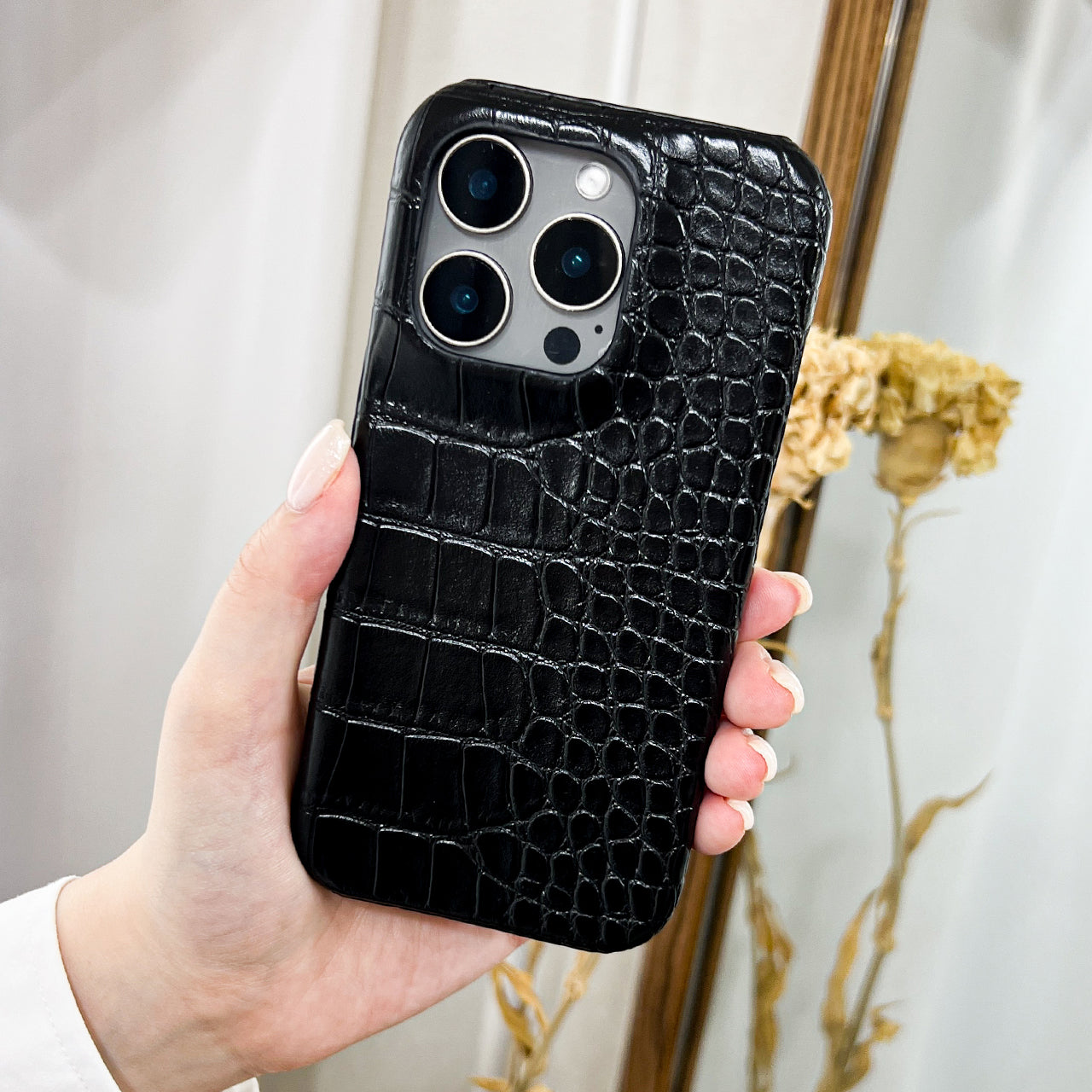 Black Elegant Croc Embossed iphone Case