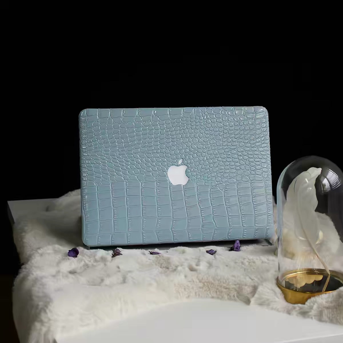 Croc-Embossed blue Leather MacBook Case