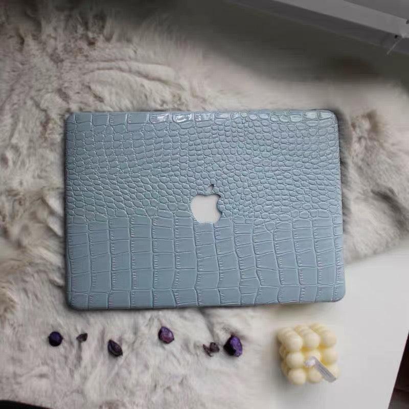 Croc-Embossed blue Leather MacBook Case