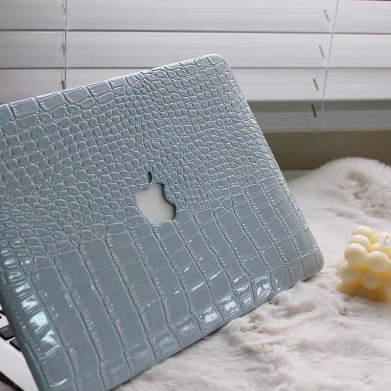 Croc-Embossed blue Leather MacBook Case