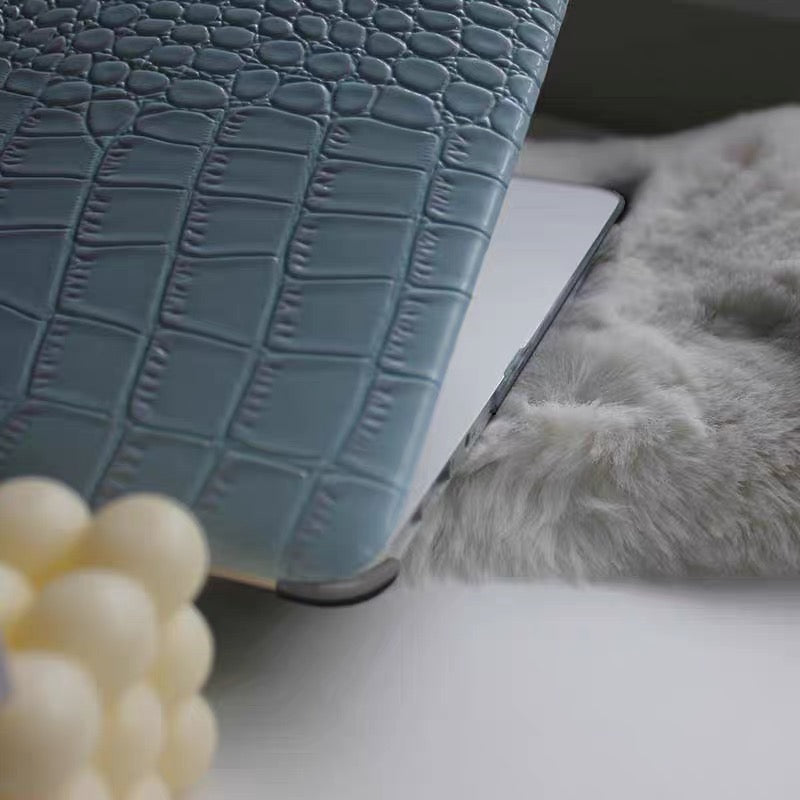 Croc-Embossed blue Leather MacBook Case