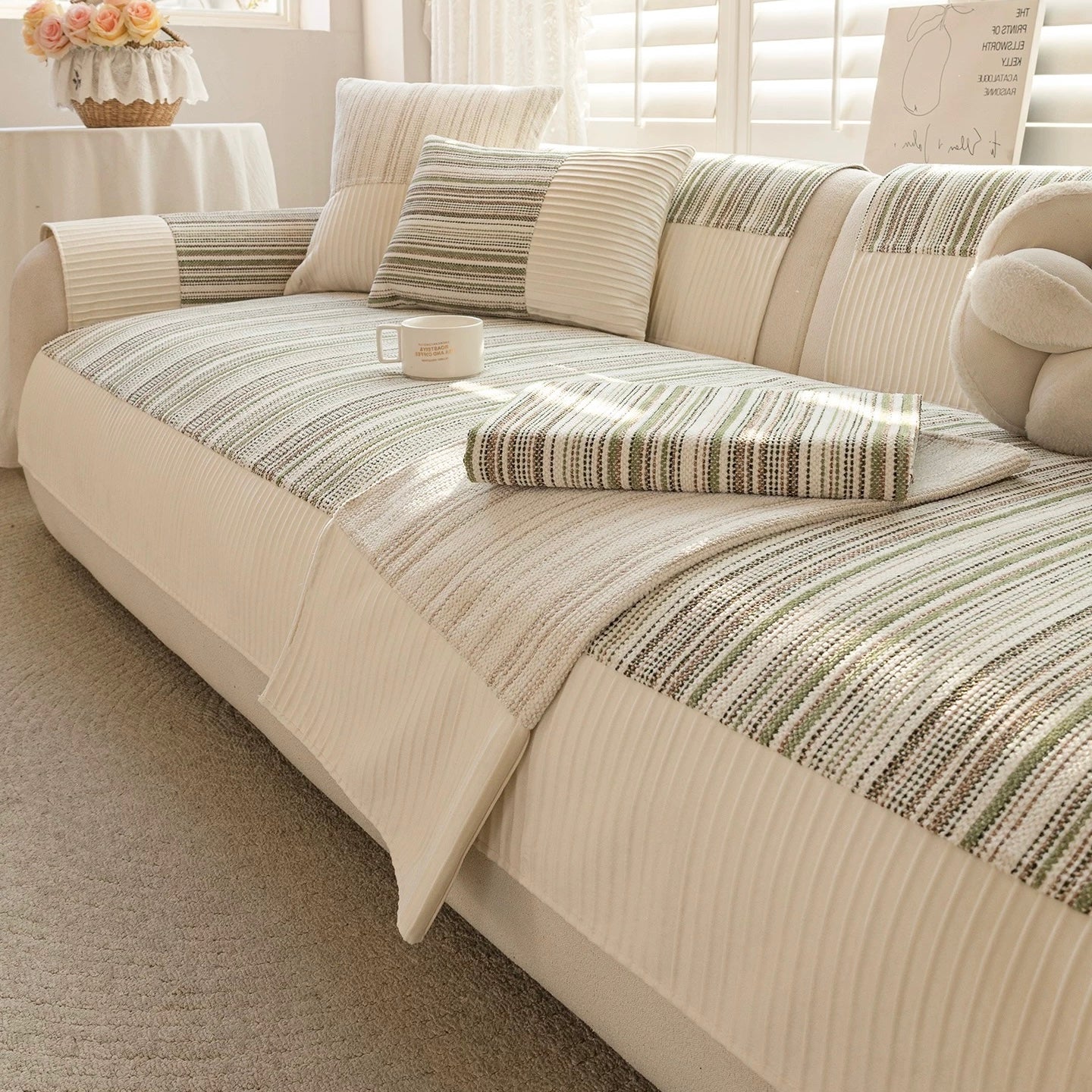 Natural Stripe Chenille sofa cover (4colors)