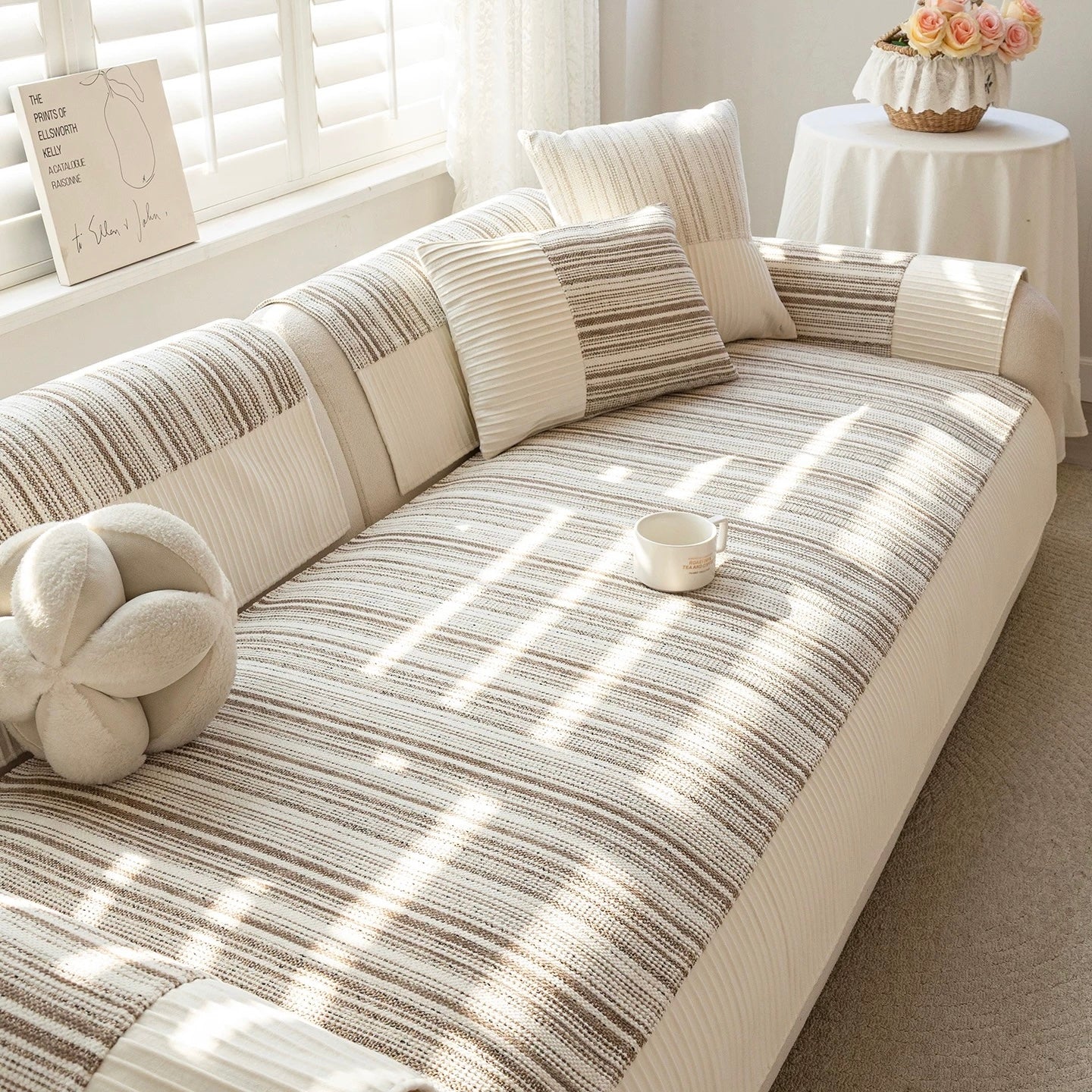 Natural Stripe Chenille sofa cover (4colors)