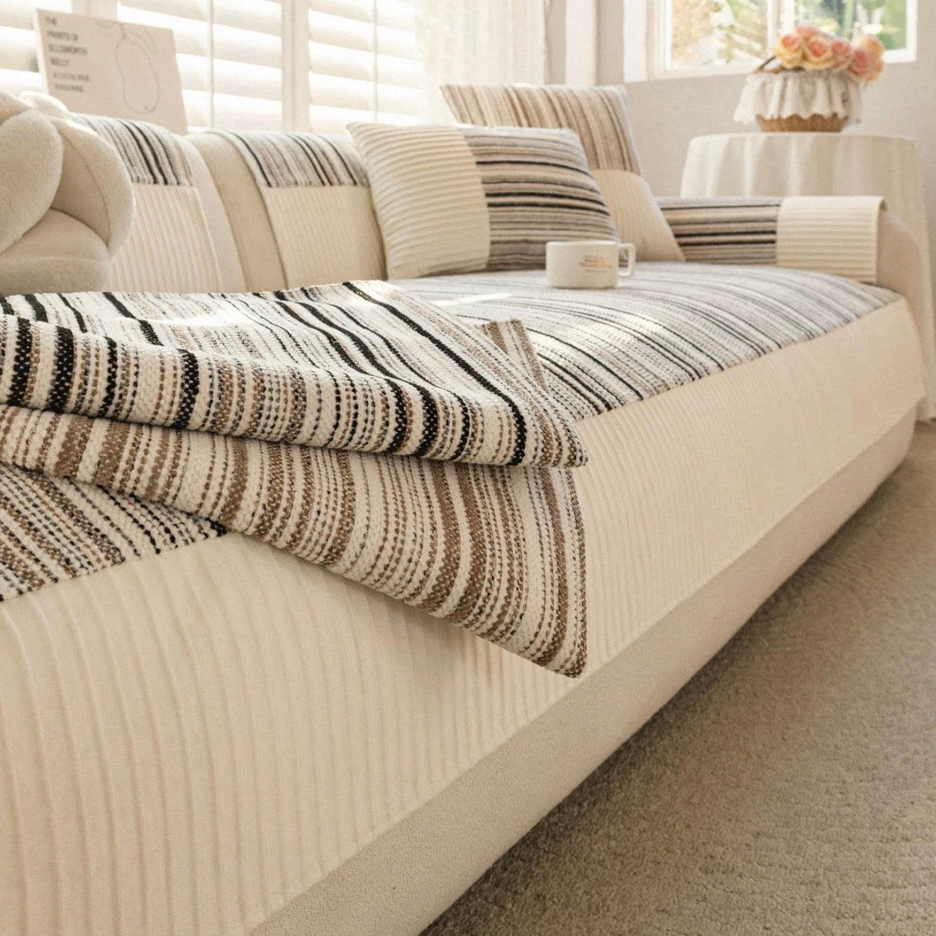 Natural Stripe Chenille cushion (4colors)