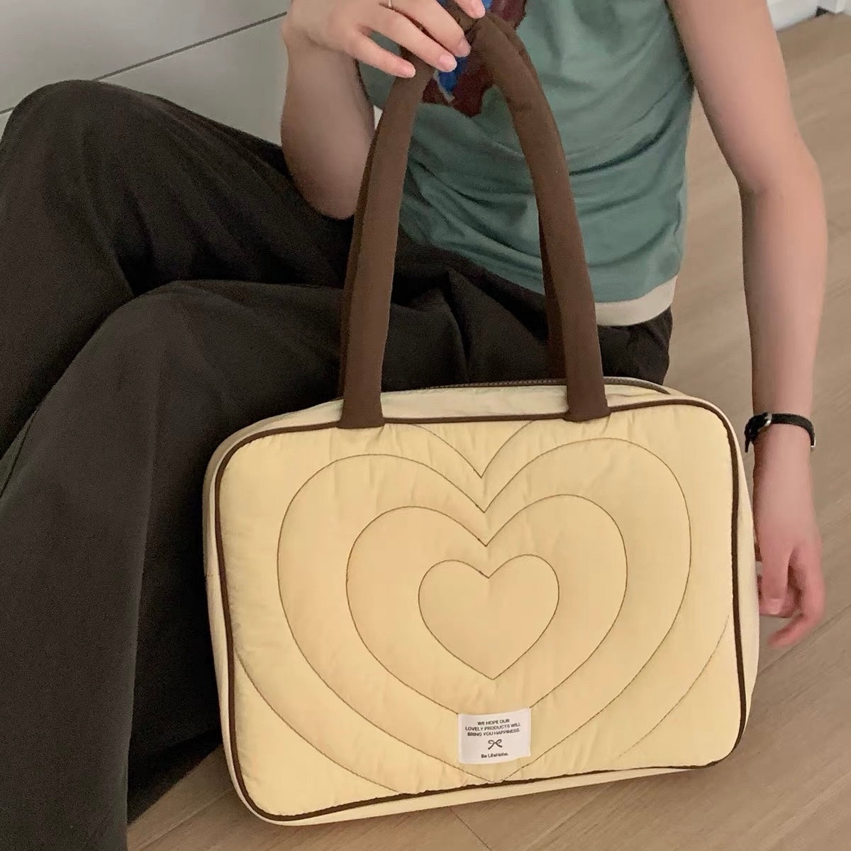 bicolor heart quilted PC bag (3colors)