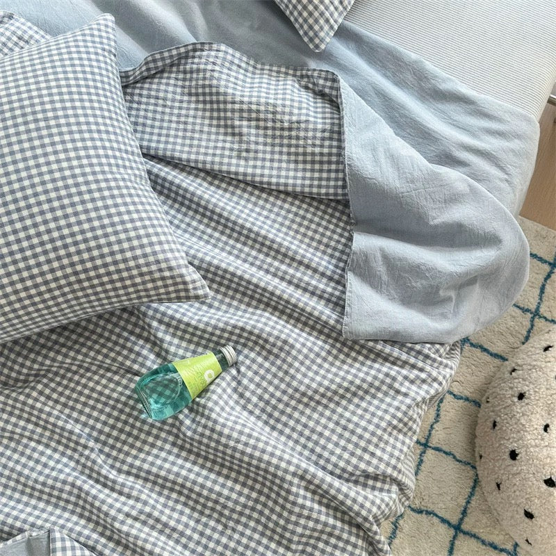 gingham check quilt & pillow sheets set (4color)