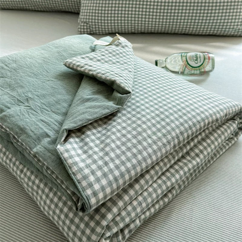 gingham check quilt & pillow sheets set (4color)