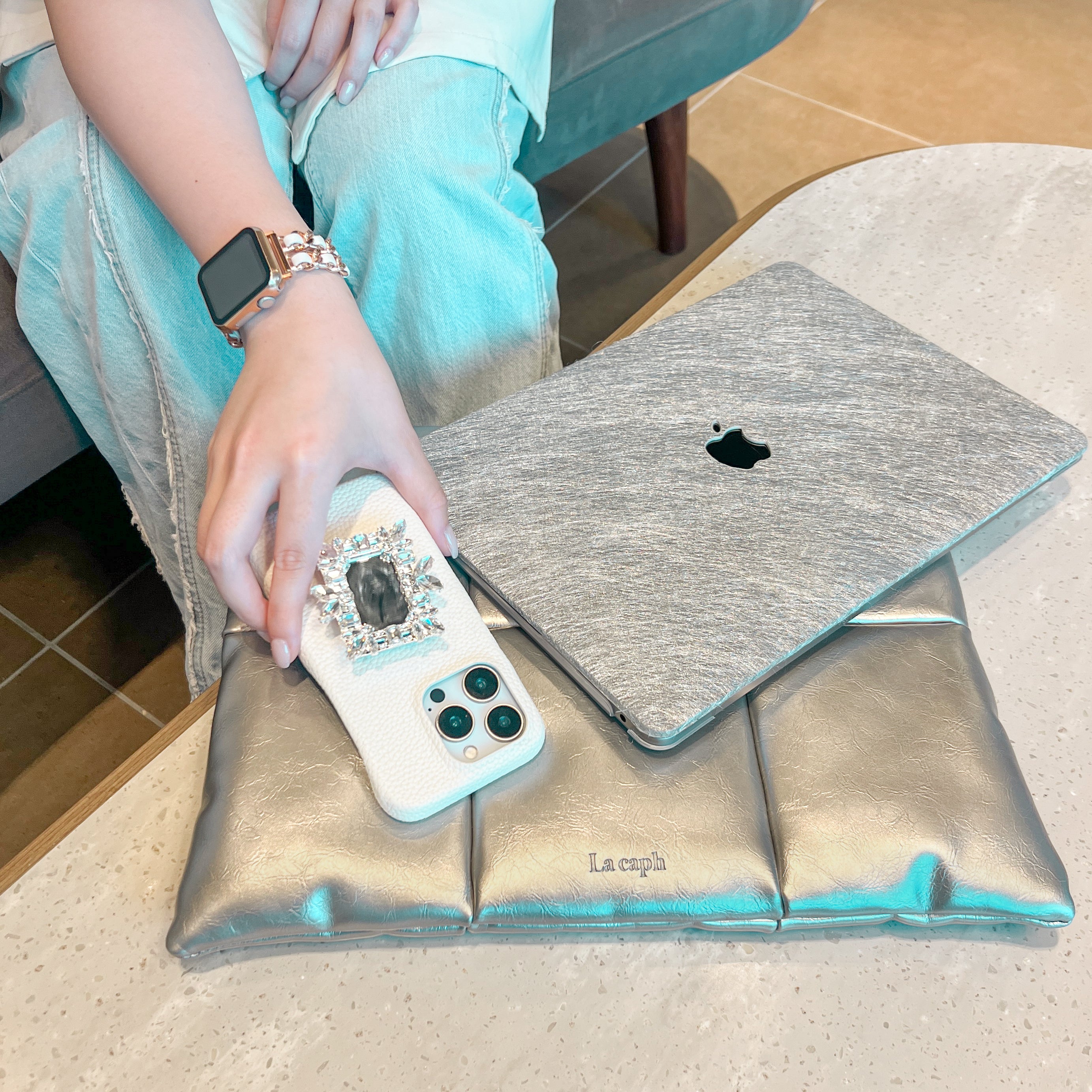 metallic silver PC Clutch