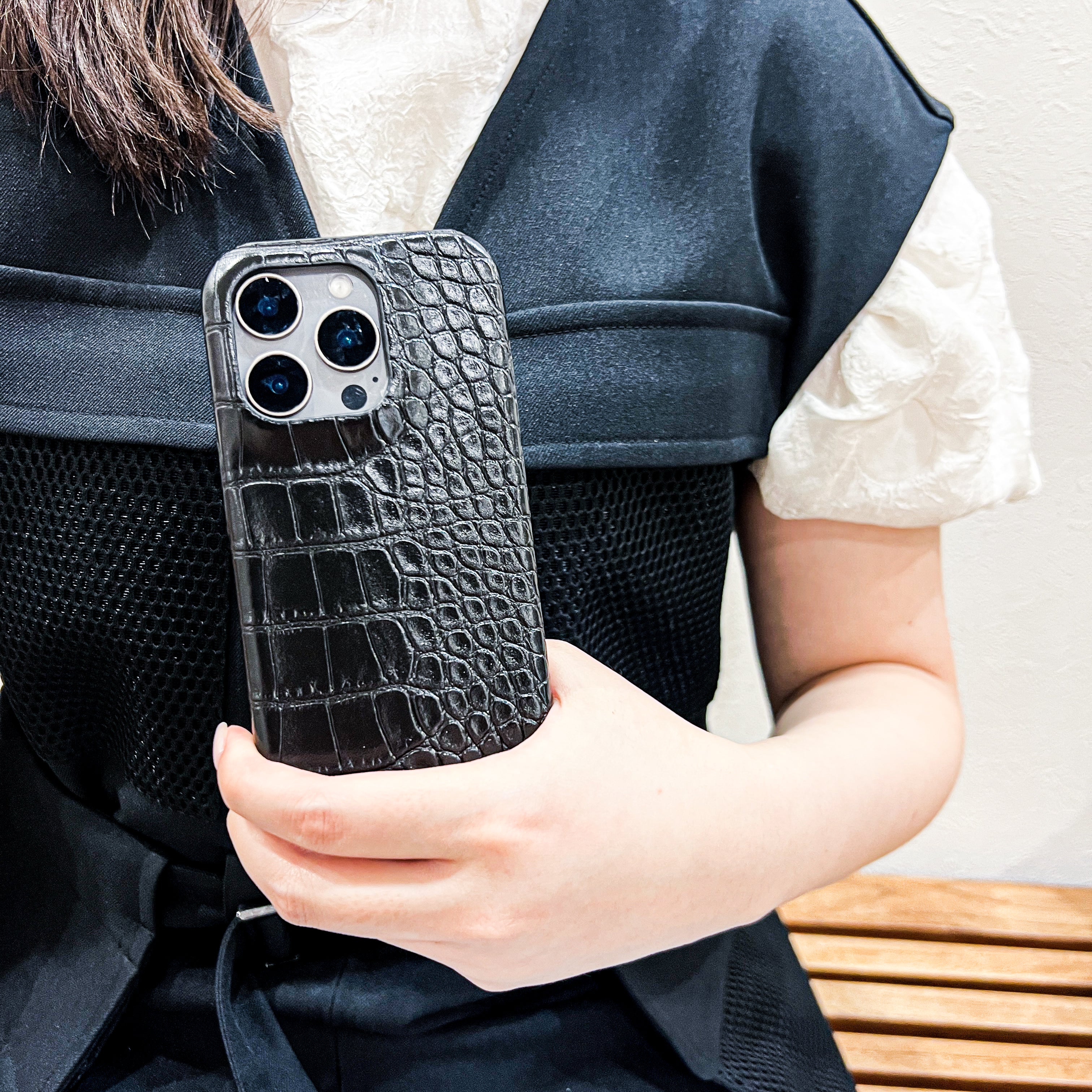 Black Elegant Croc Embossed iphone Case