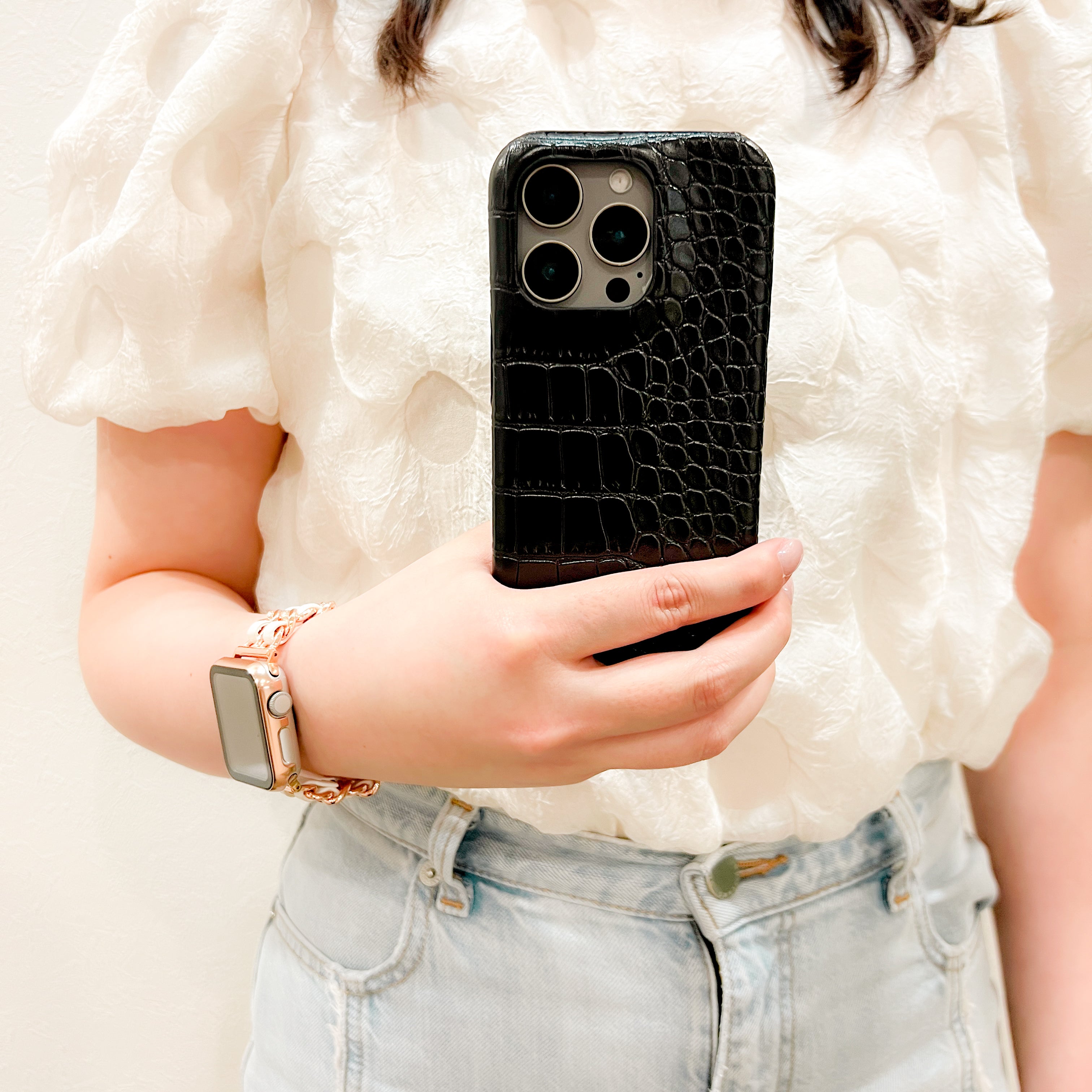 Black Elegant Croc Embossed iphone Case