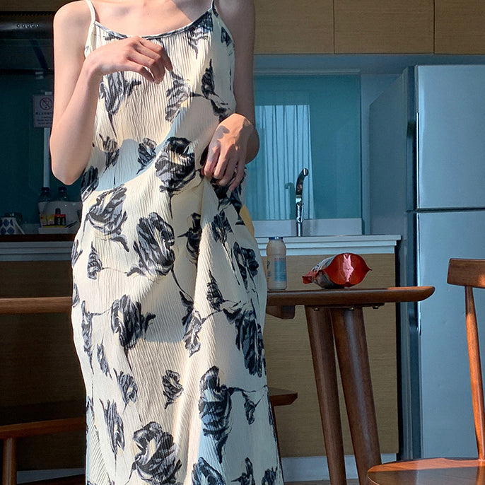 black flower pleats roomwear