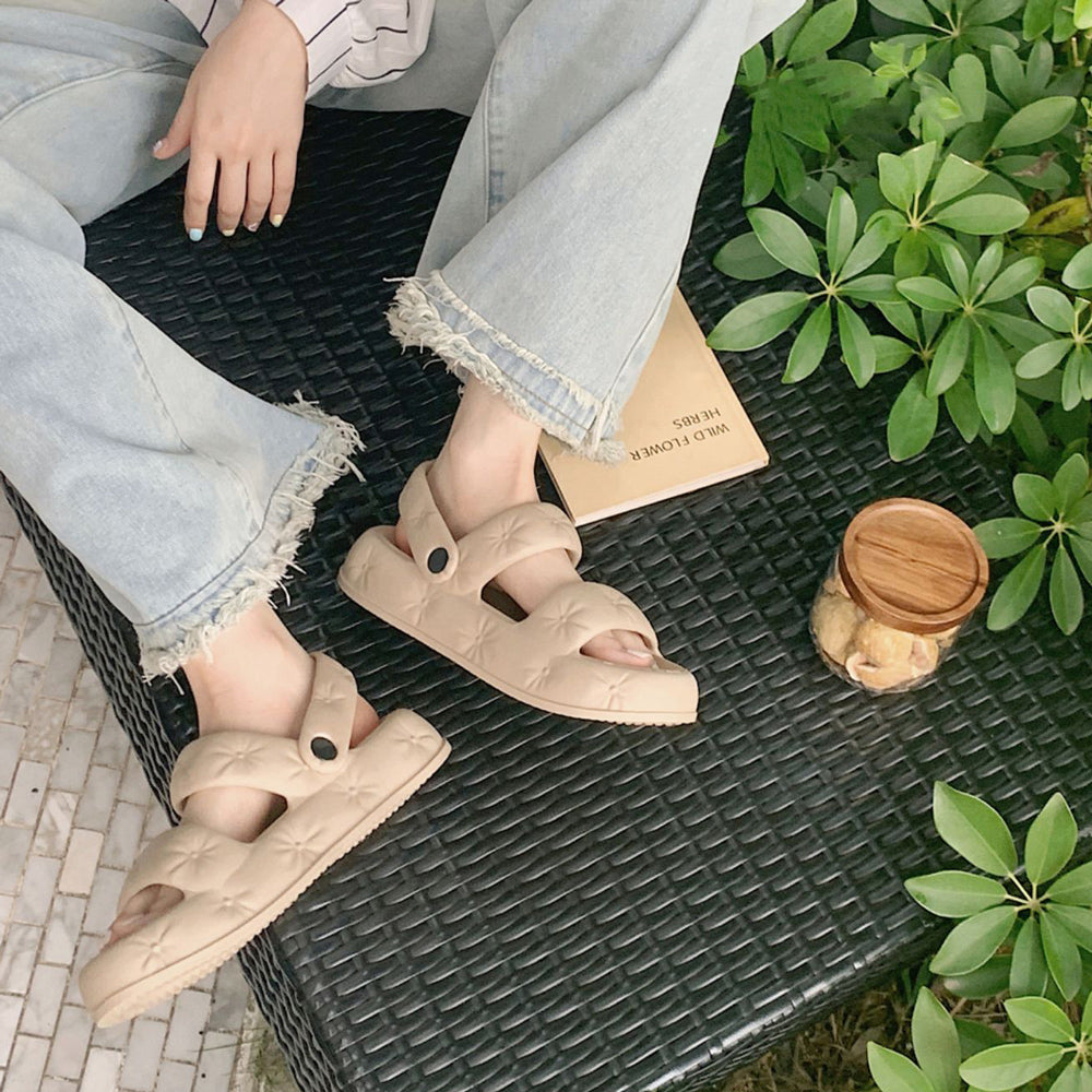 3color button rubber room shoes