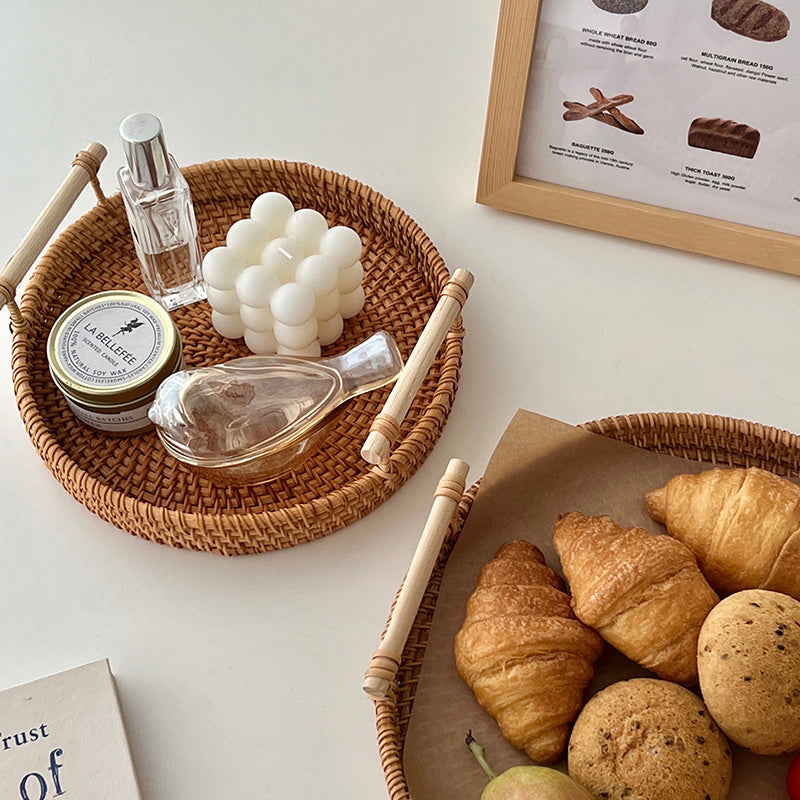 2size round rattan tray