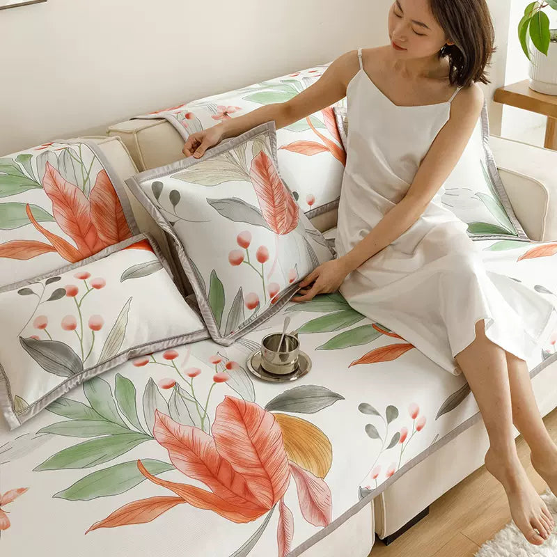 3design summer orange botanical sofa cover