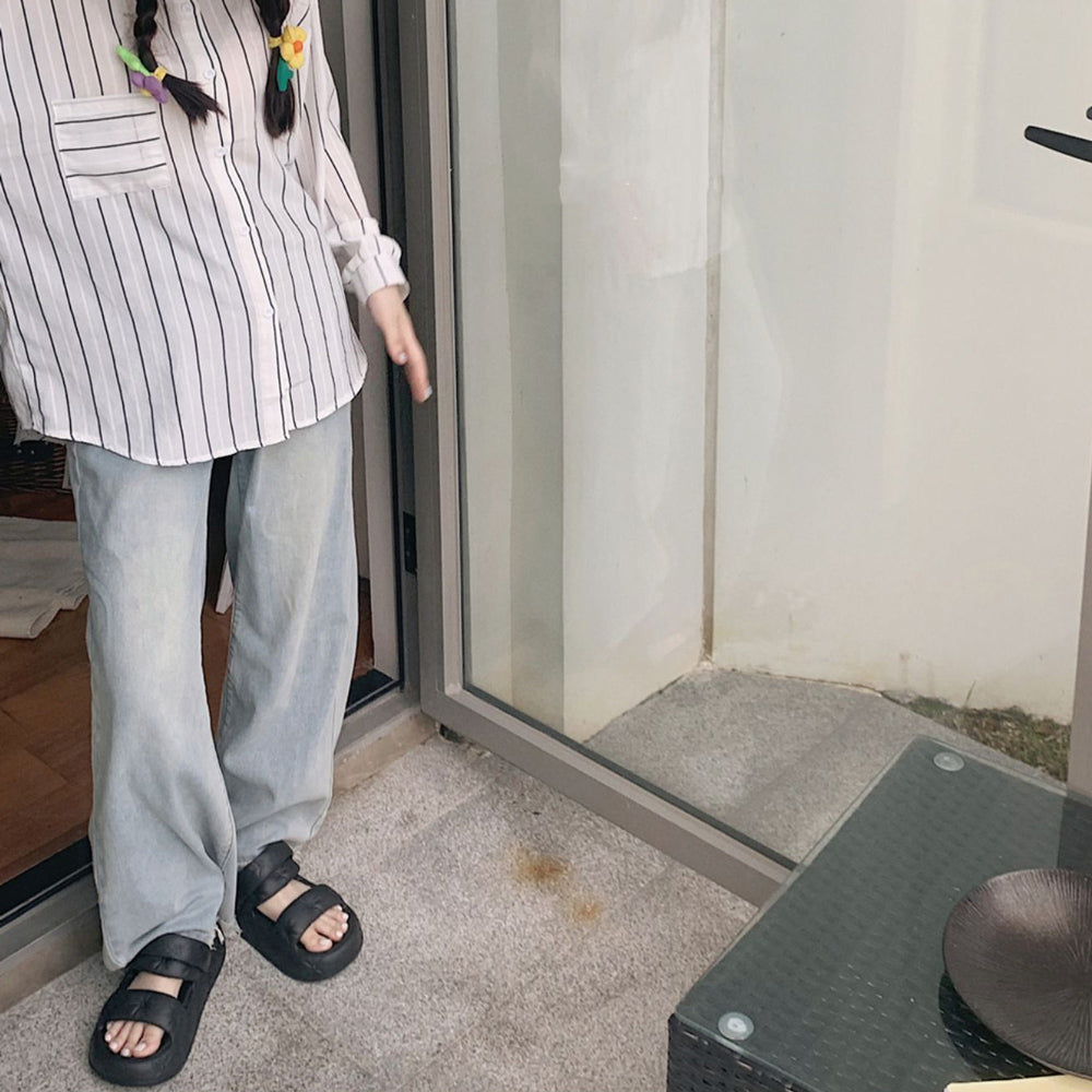 3color button rubber room shoes