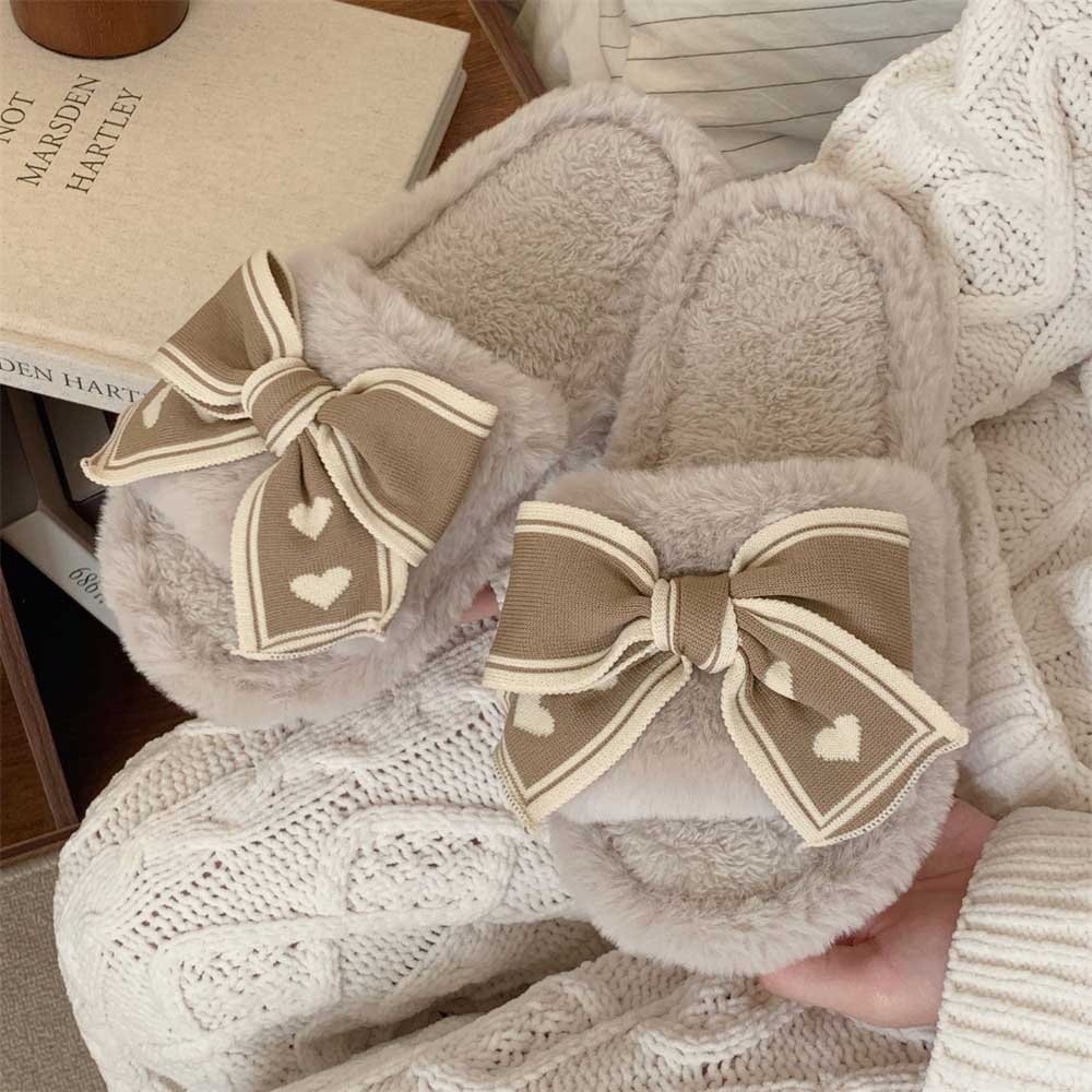 3color knit ribbon room shoes