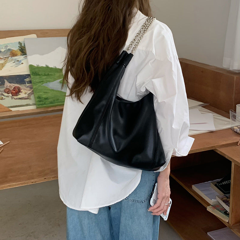 2color chain strap leather bag