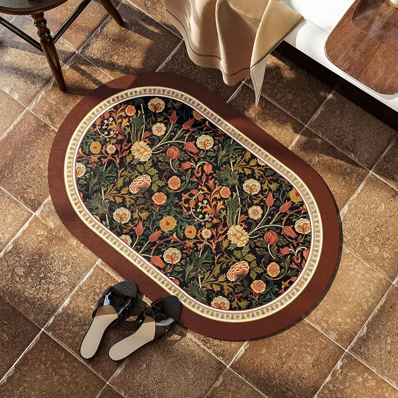 brown retro flower toilet mat