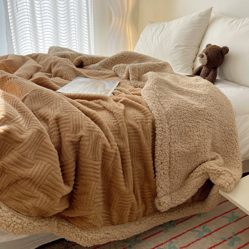 6color block tile boa blanket