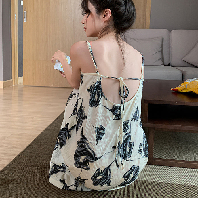 black flower pleats roomwear