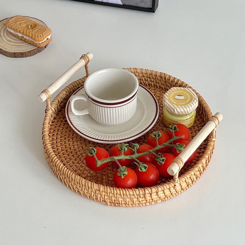 2size round rattan tray