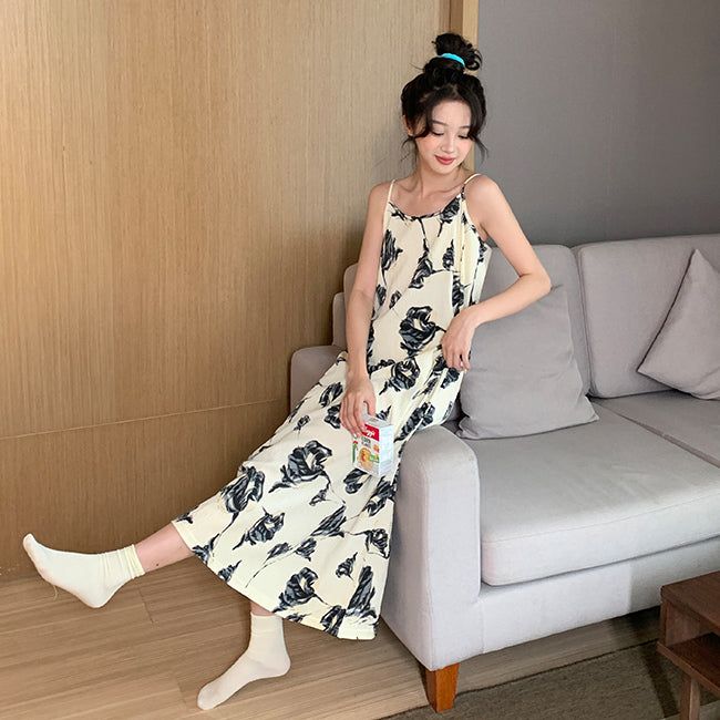 black flower pleats roomwear