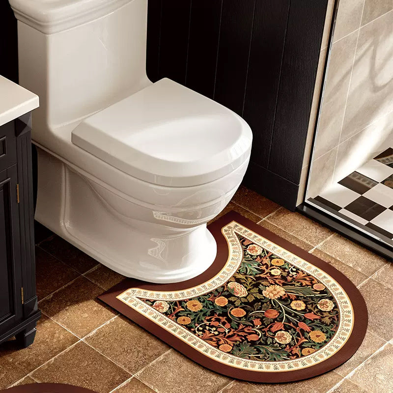 brown retro flower toilet mat