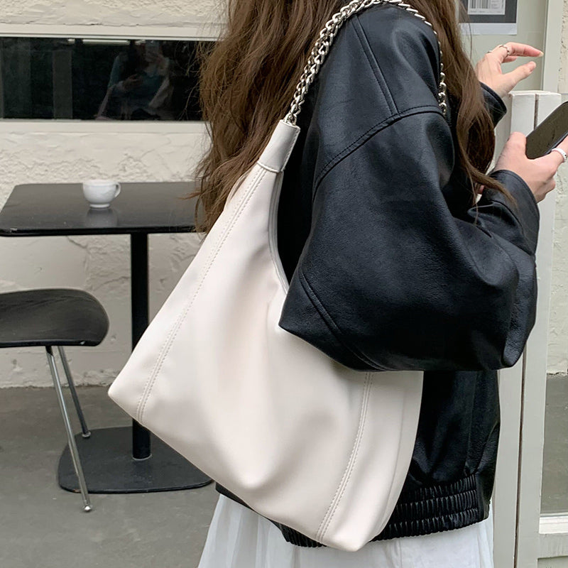 2color chain strap leather bag