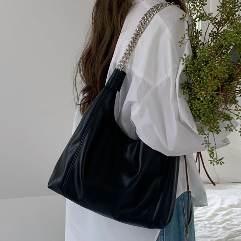 2color chain strap leather bag
