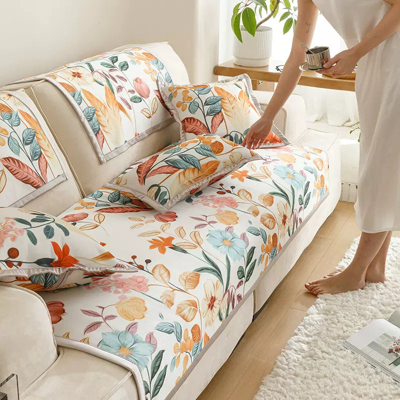 3design summer orange botanical sofa cover