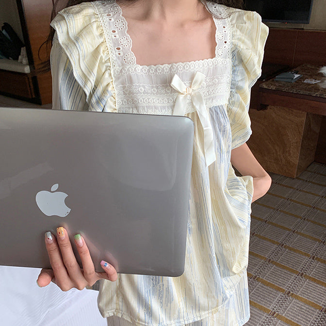 2type square neck frill roomwear