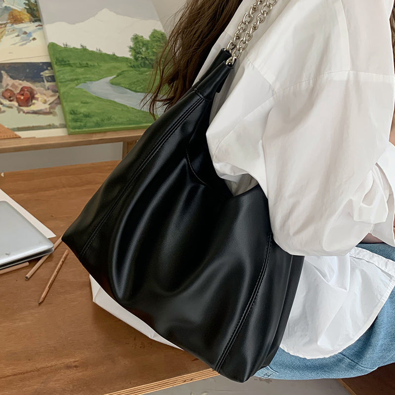 2color chain strap leather bag