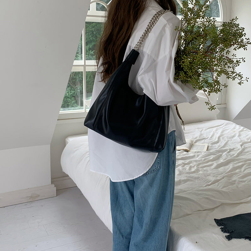 2color chain strap leather bag