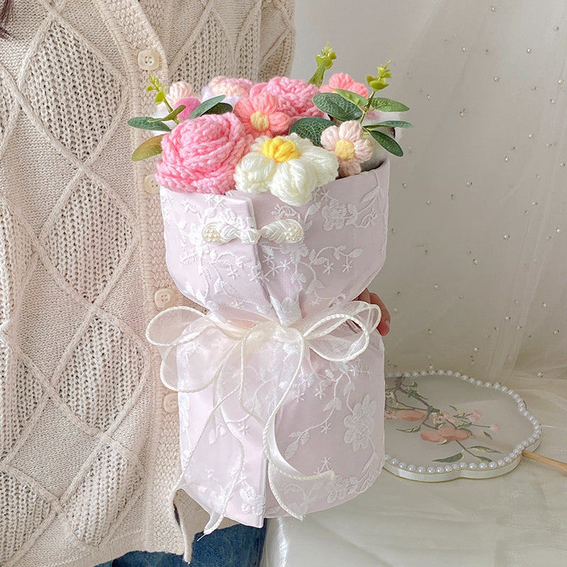 3color knit flower gift bouquet