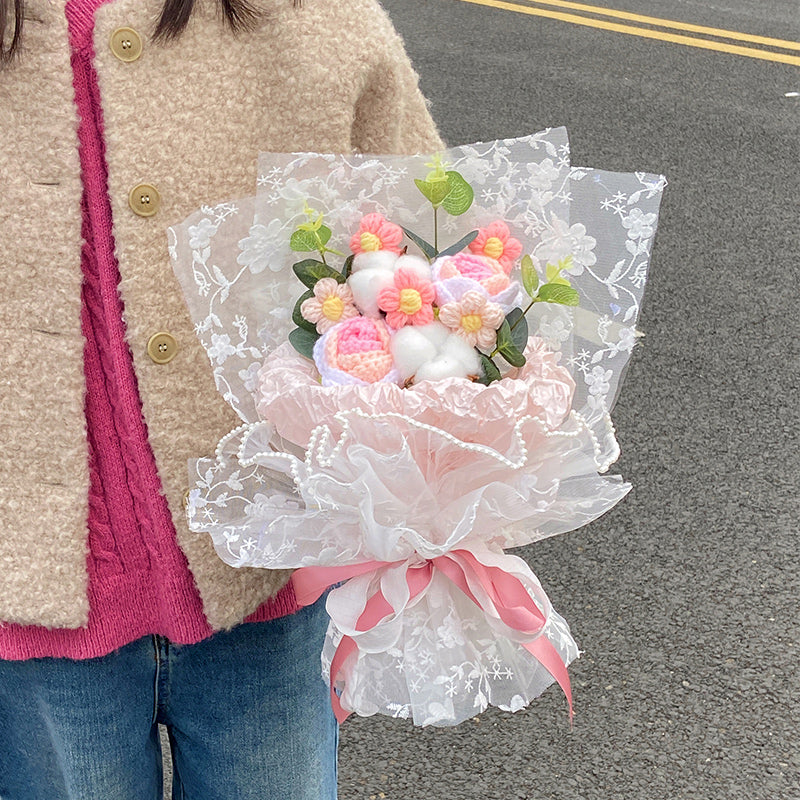 3color knit rose gift bouquet
