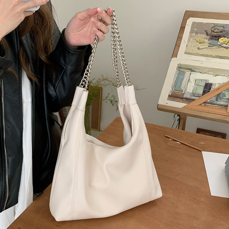 2color chain strap leather bag