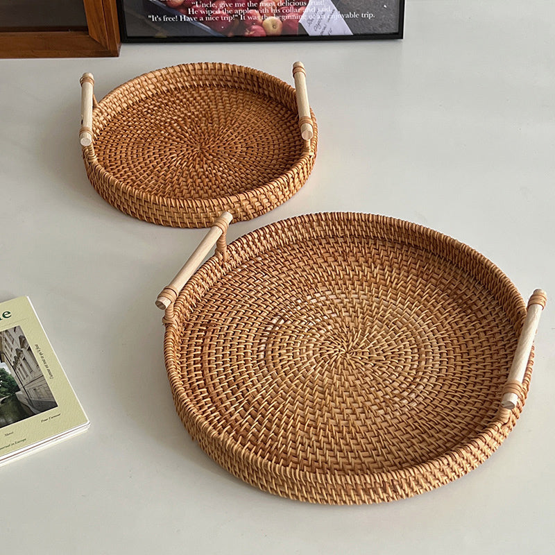 2size round rattan tray