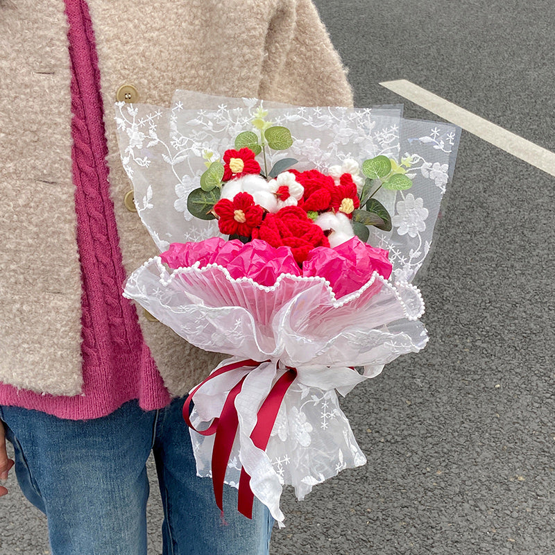3color knit rose gift bouquet