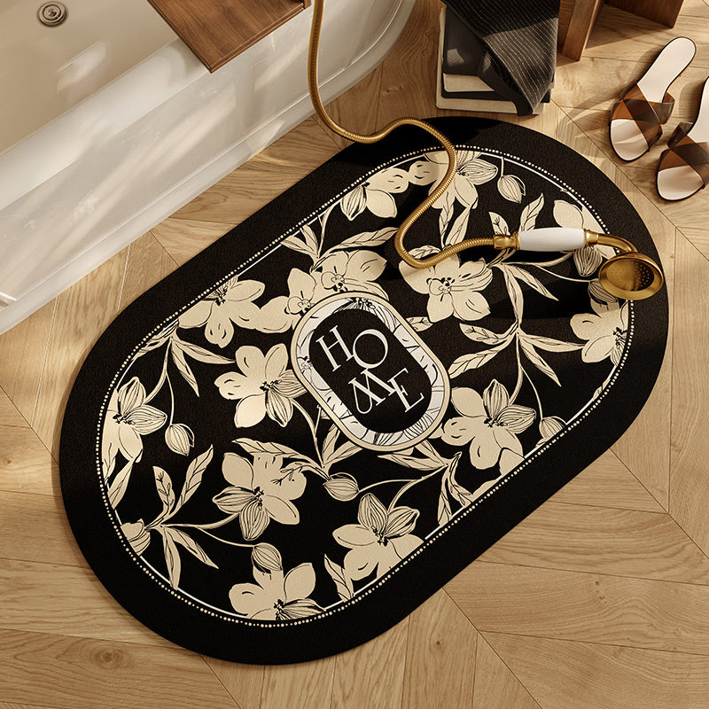 home black flower bath mat
