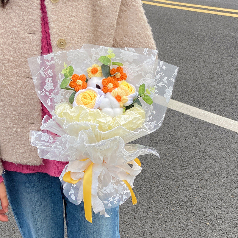 3color knit rose gift bouquet