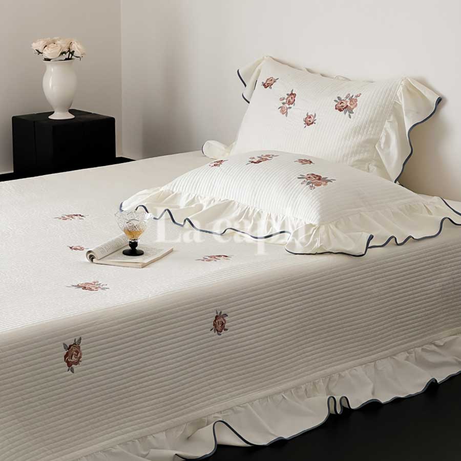 rose embroidery mattress & pillow sheets (2colors)