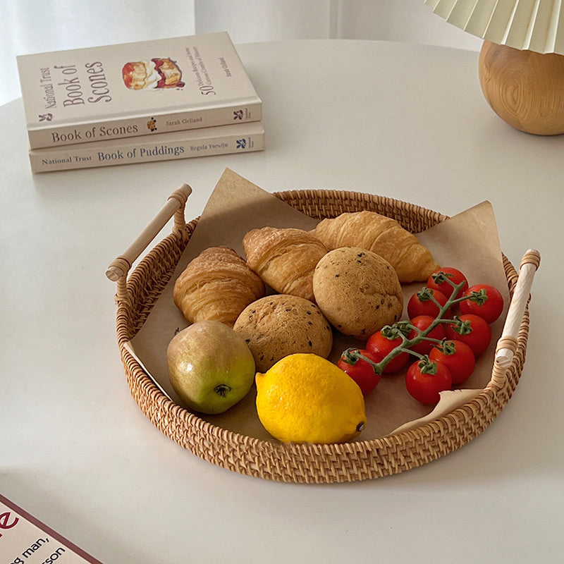2size round rattan tray