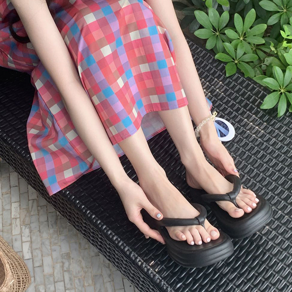 7color chunky heel rubber room shoes