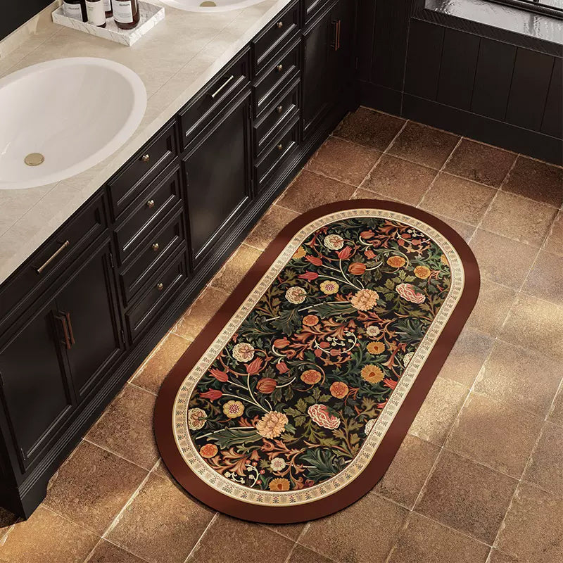 brown retro flower toilet mat
