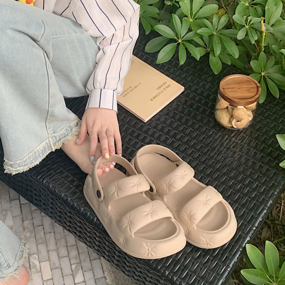 3color button rubber room shoes