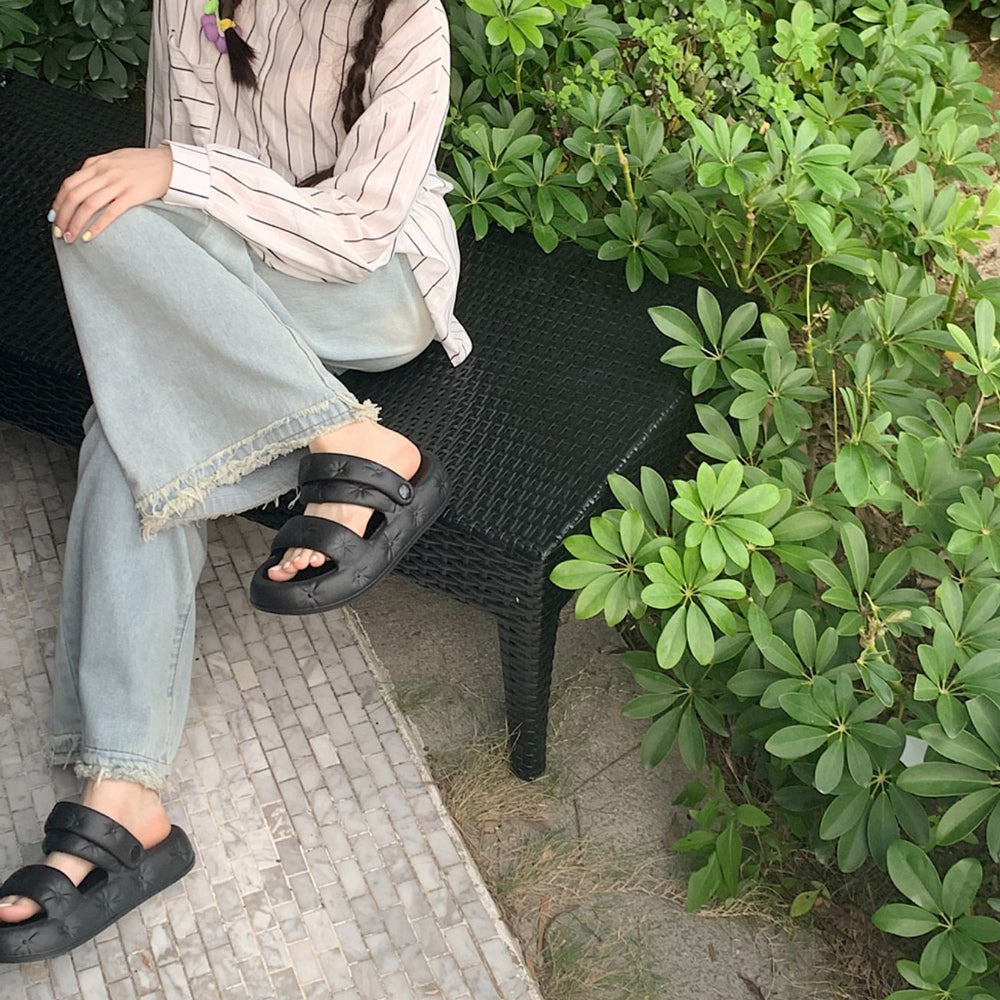 3color button rubber room shoes