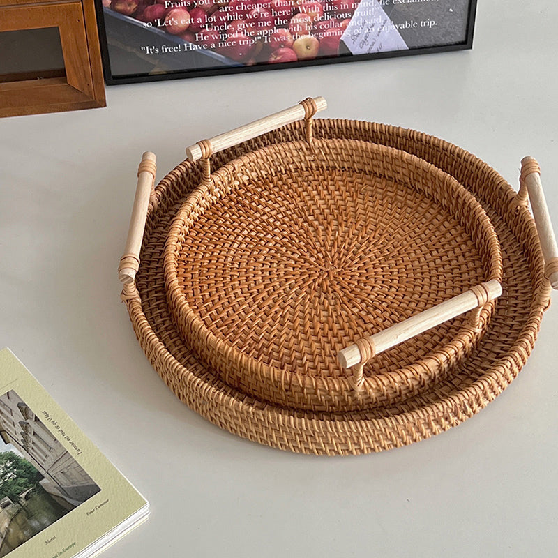 2size round rattan tray